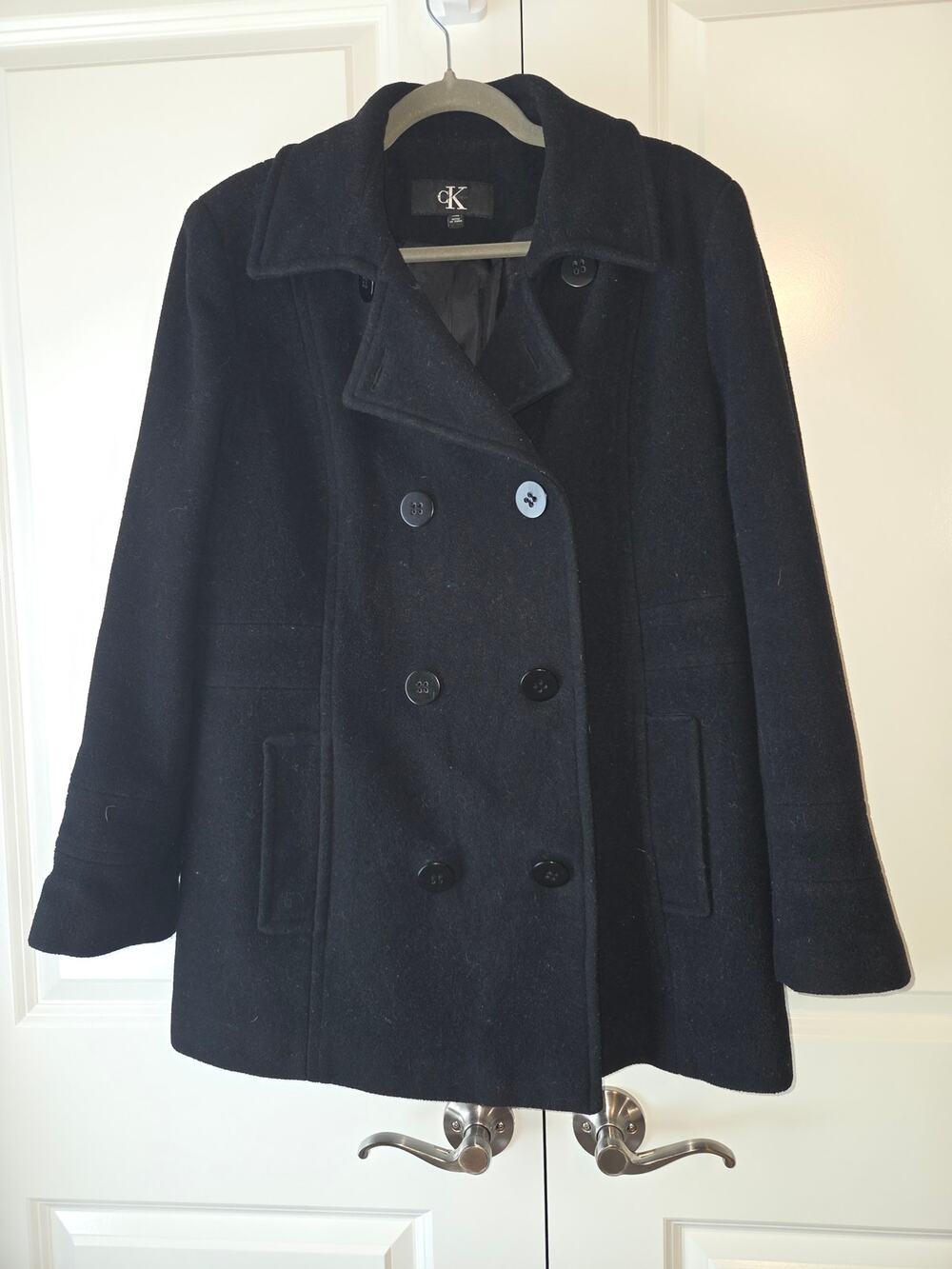 Calvin Klein Black Wool Blend Pea Coat Size Large